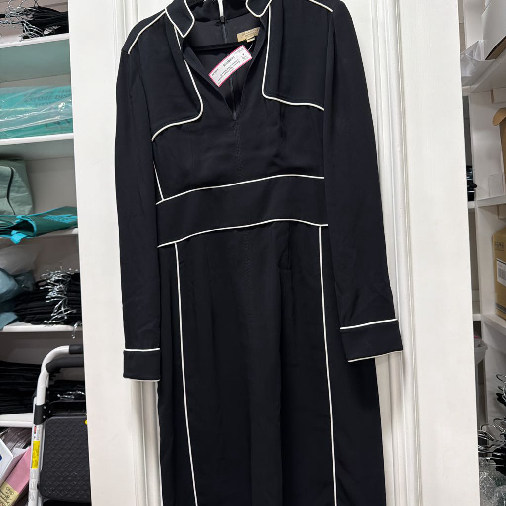 Black/White Viscose Longsleeve Midi Dress