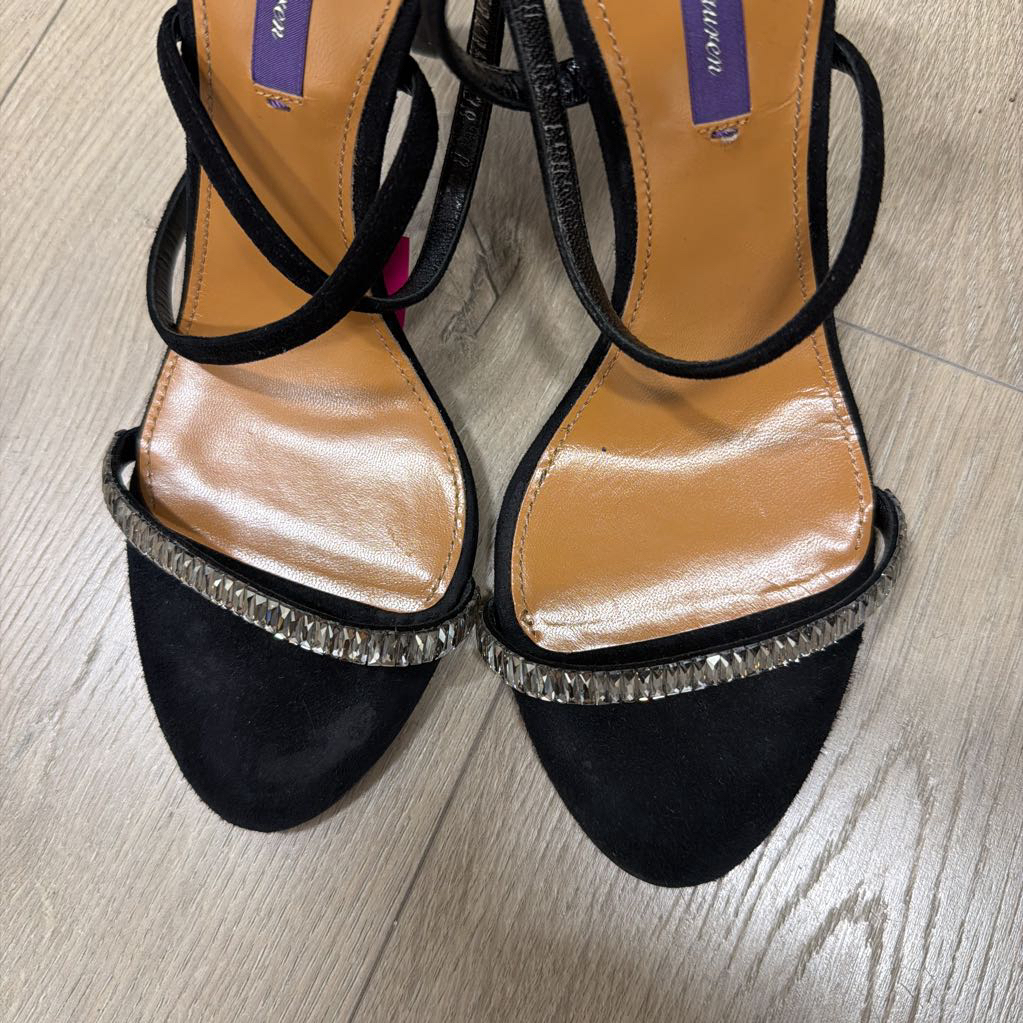 Black Suede Crystal Strap Heel, 38