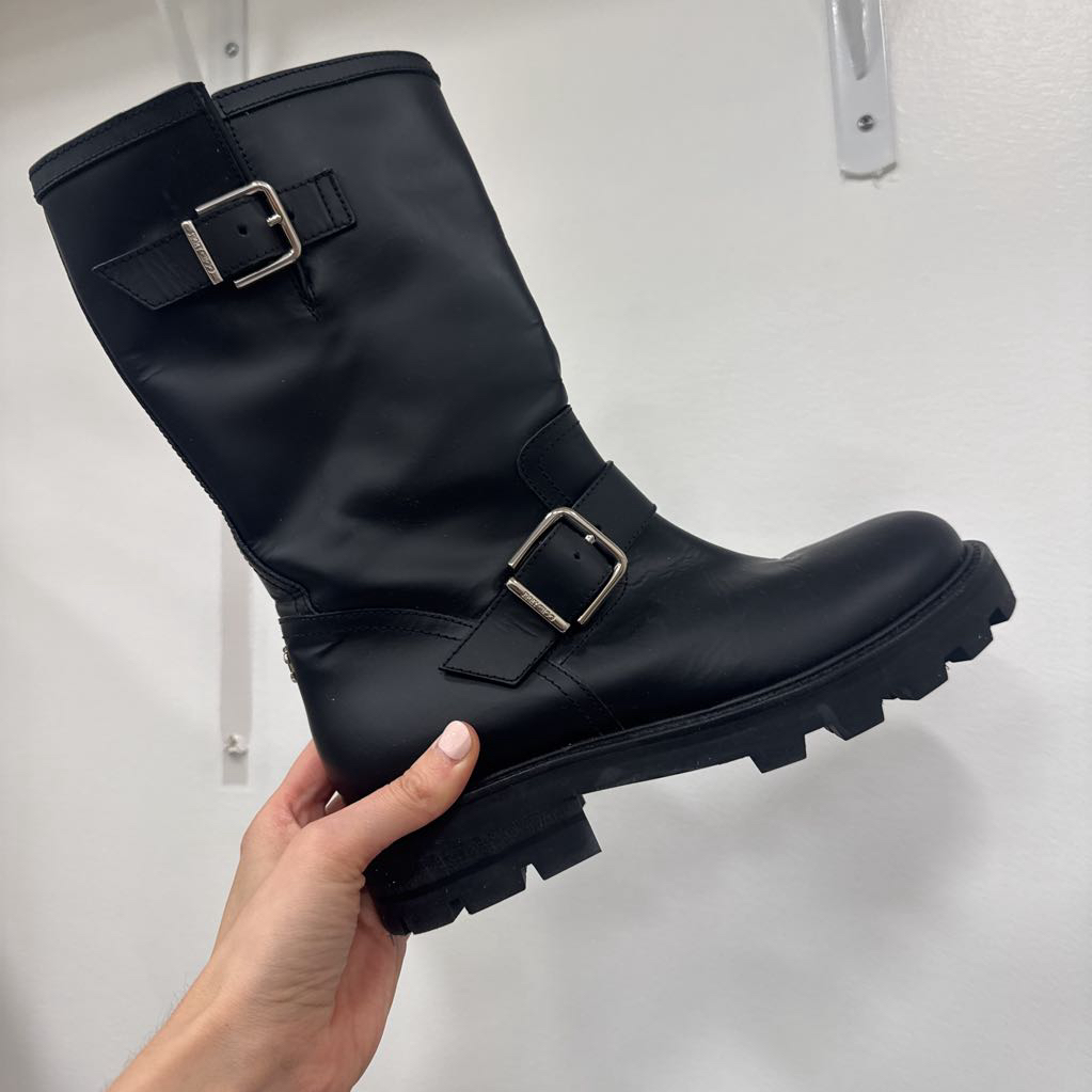 Black Leather Biker Boots
