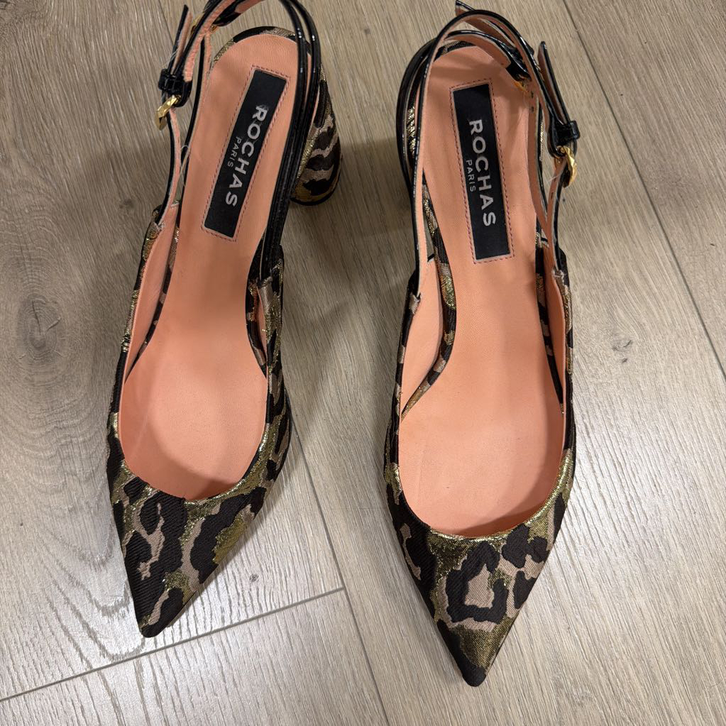Gold Leopard Print Slingback, 37