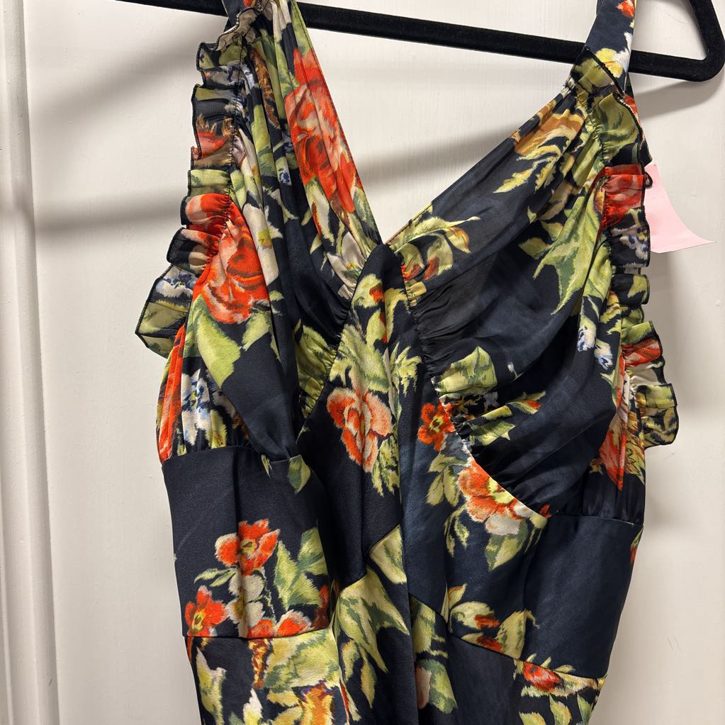 Navy/Multi Satin Floral Print Maxi Dress