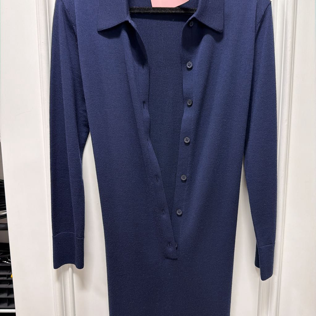 Navy Wool Button Maxi Dress, S