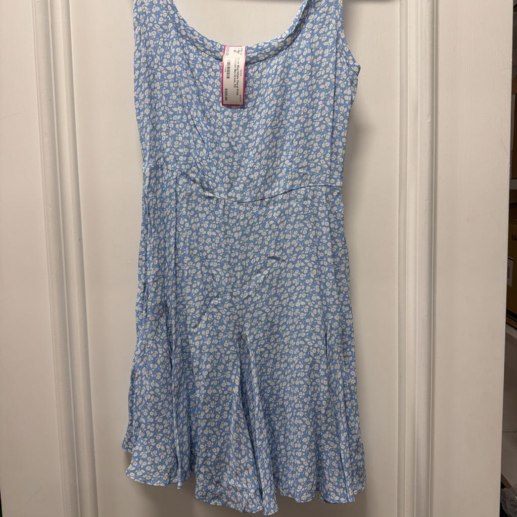 Blue/White Floral Print Viscose Mini Dress