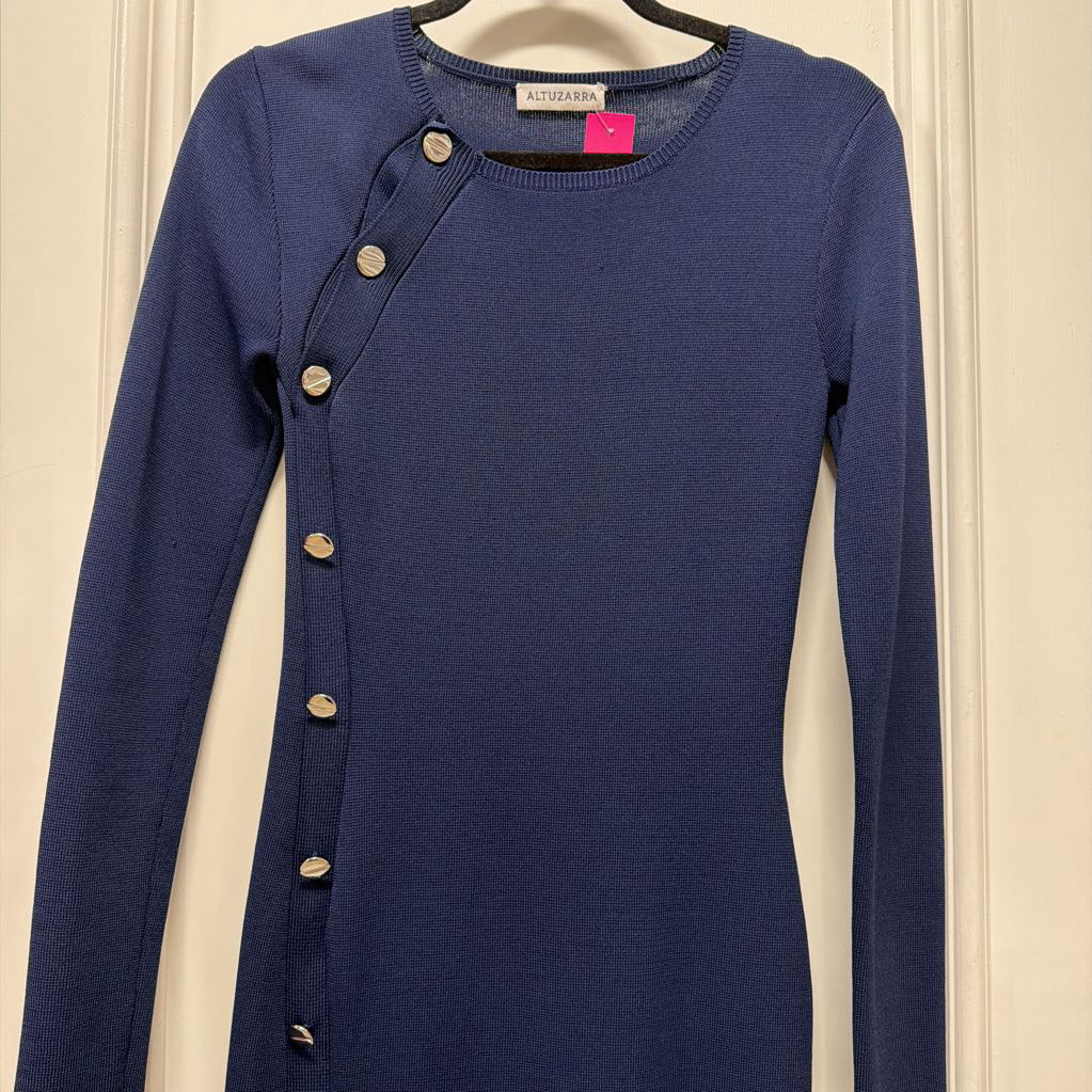 Navy Viscose Side-Button Midi Dress