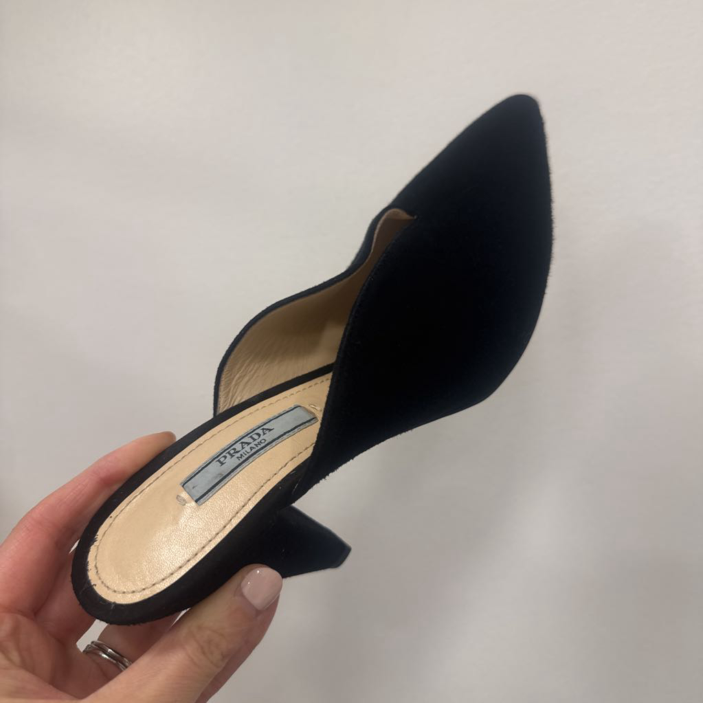 Black Suede Heeled Mules