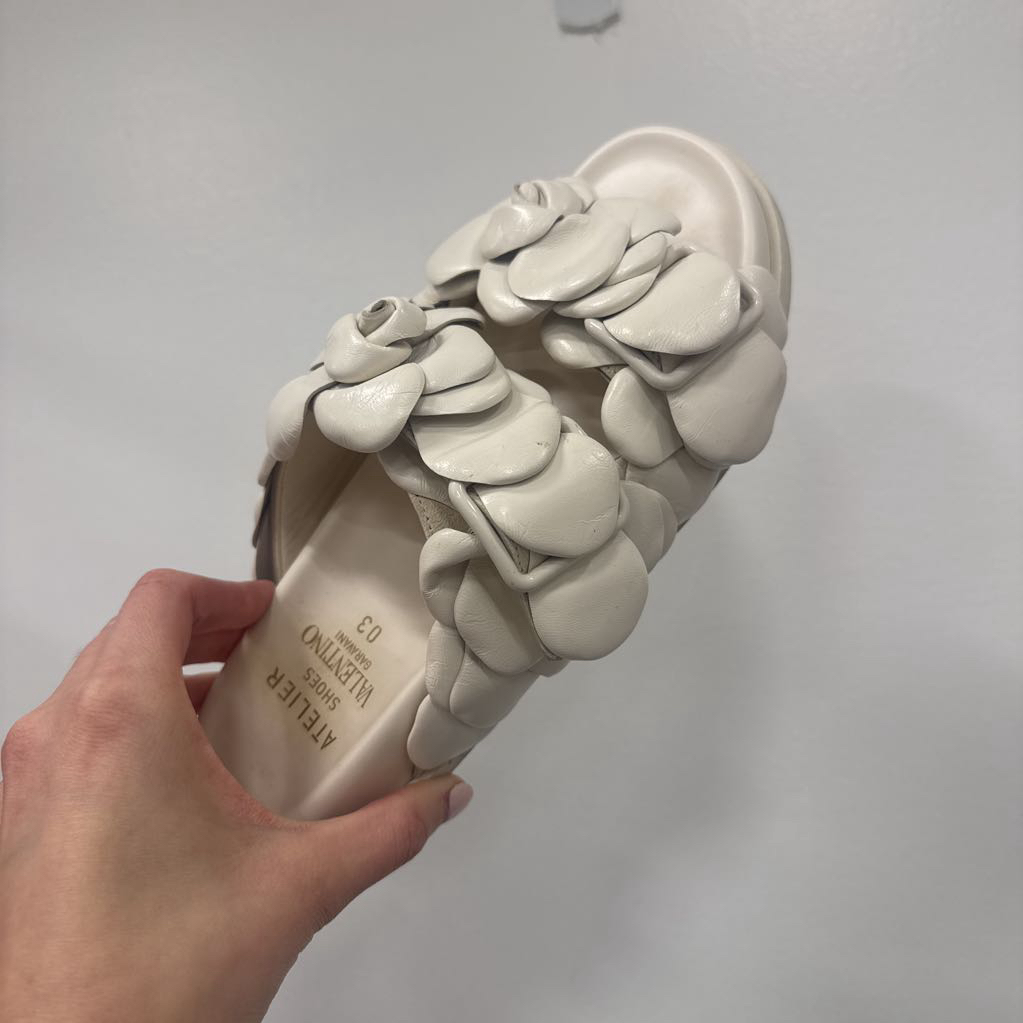 White Leather Rose Edition Sandals