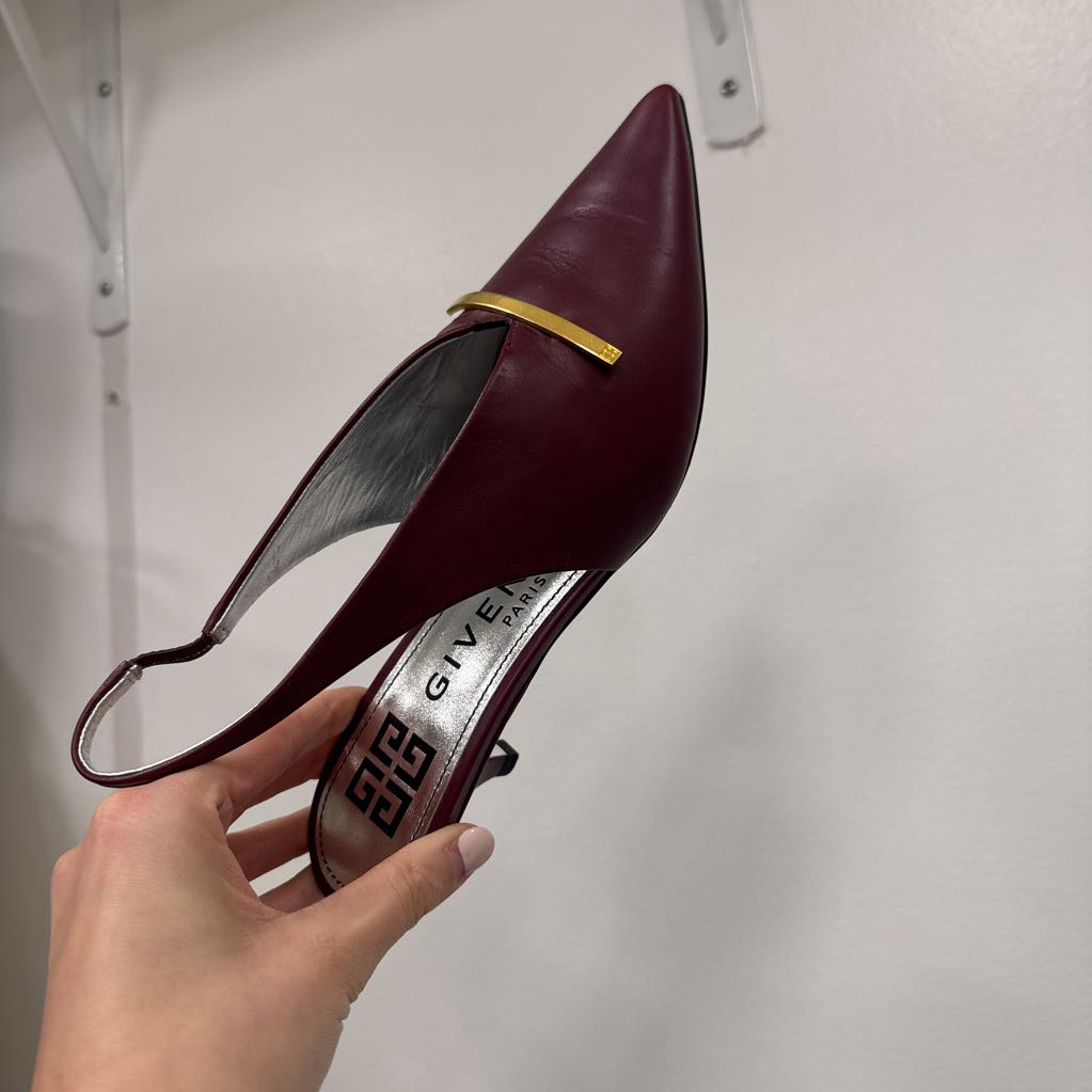 Maroon Leather Slingback Kitten Heels