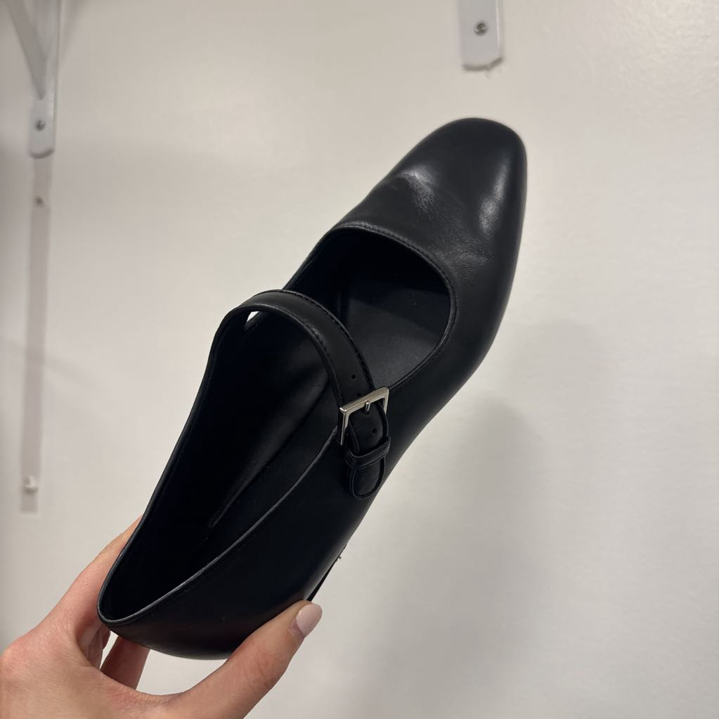 Black Leather Mary Jane Flats