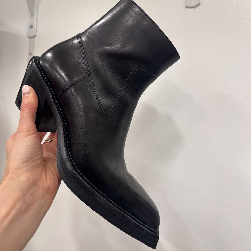 Black Leather Square-Toe Boots