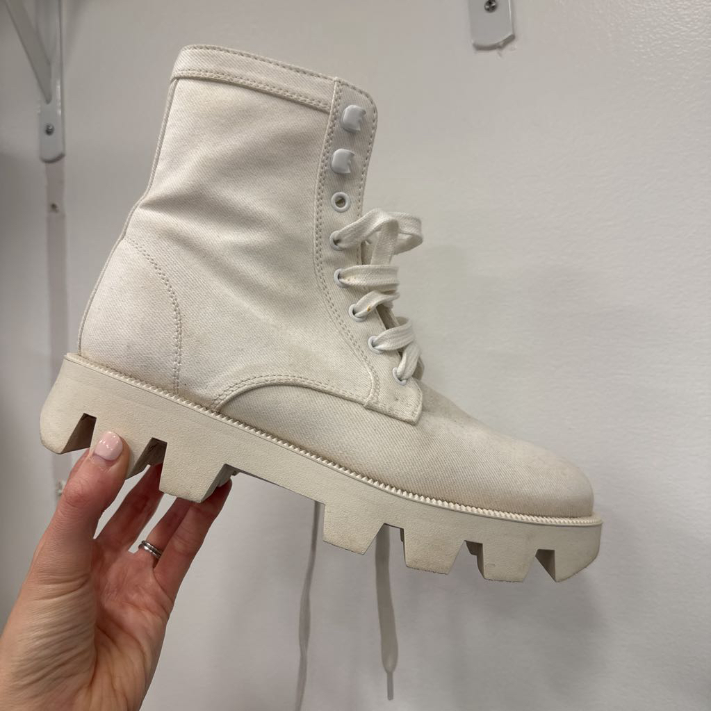 White Canvas Lug Sole Boots