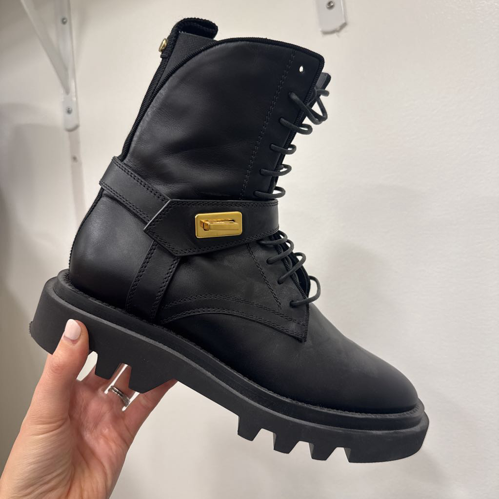 Black Leather Lug Sole Boots