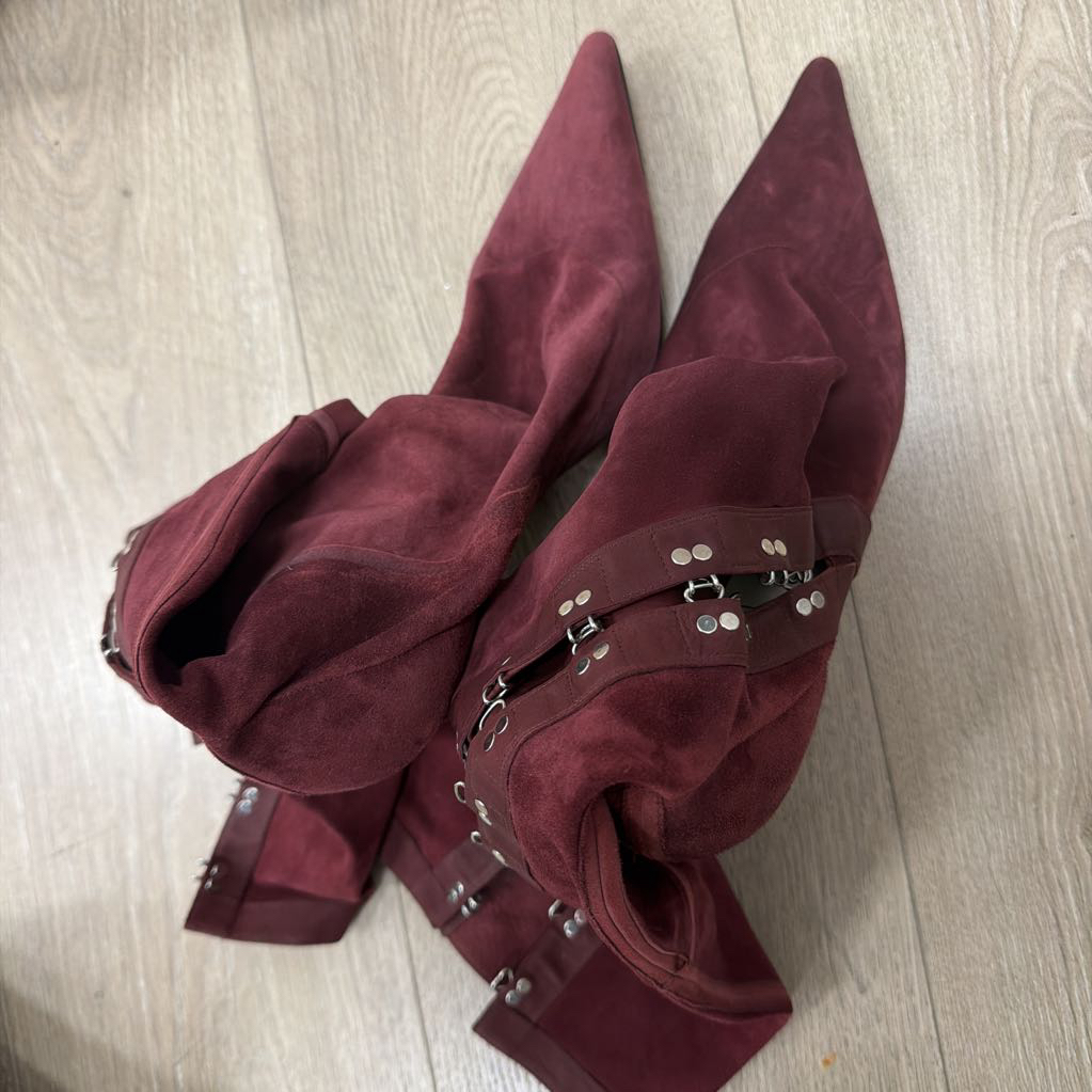 Burgundy Suede Christian Louboutin hook/eye  clousure