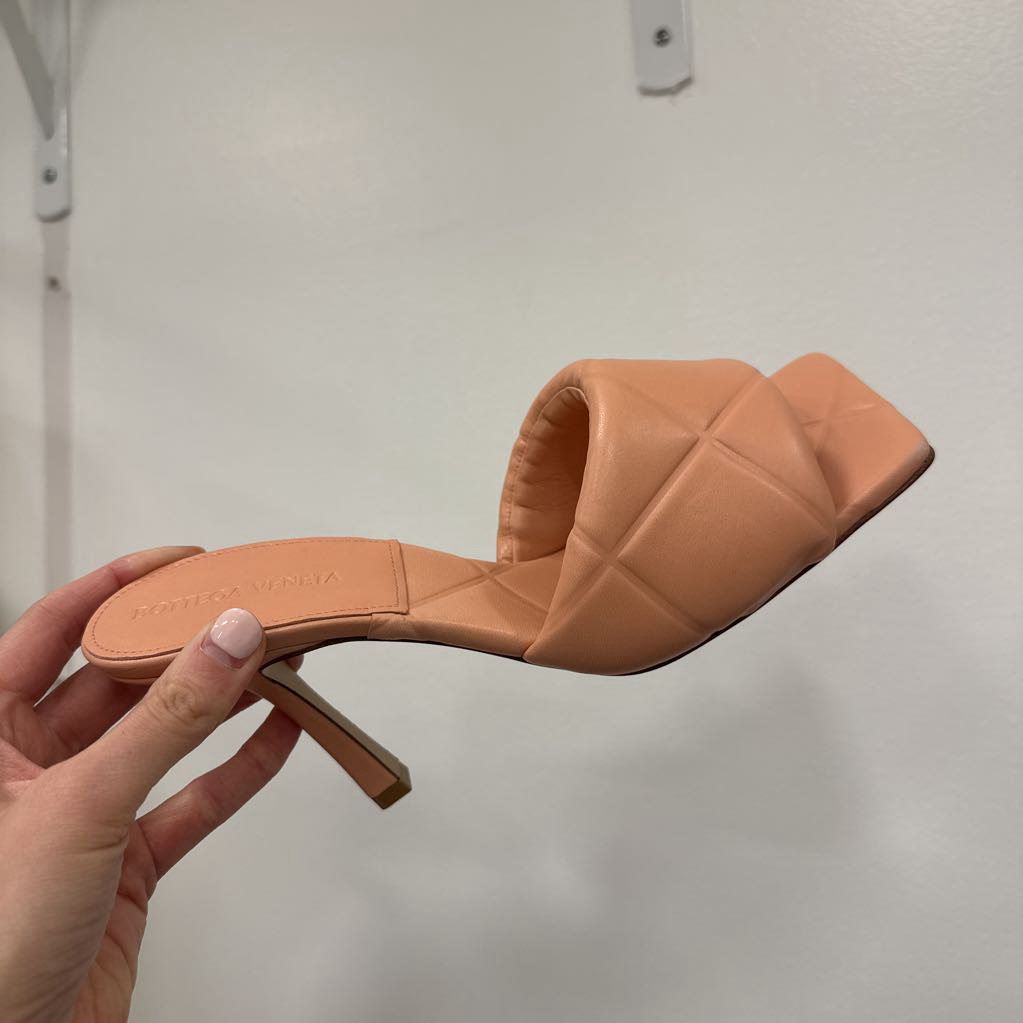 Pink Leather Padded Heeled Mules