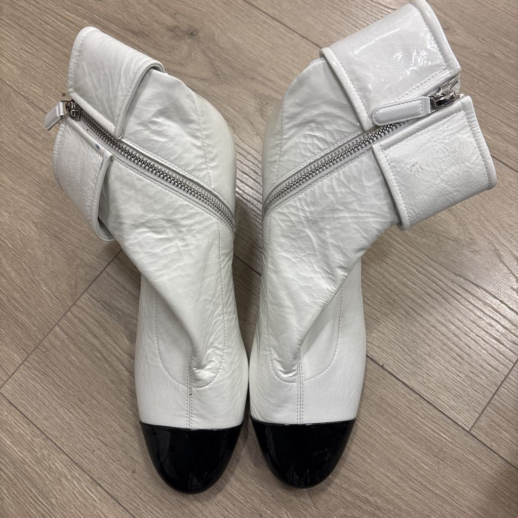 White/Black Patent Leather Ankle Boot
