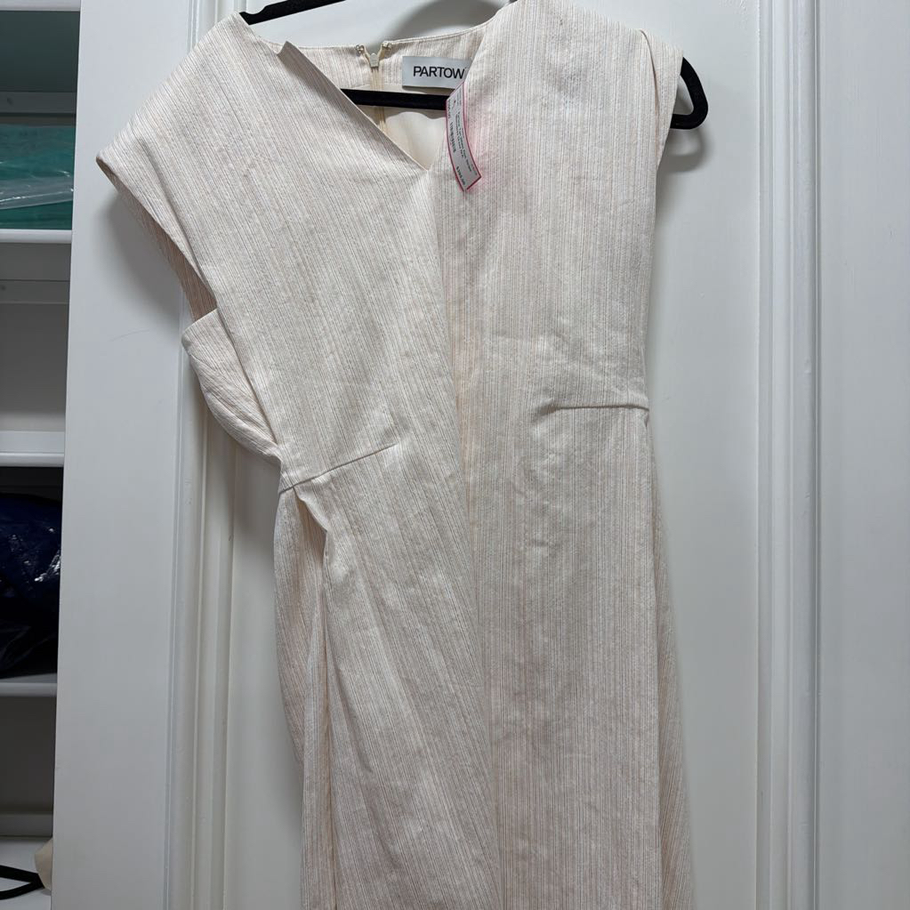 Tan White Fine Stripe Sleeveless Dress