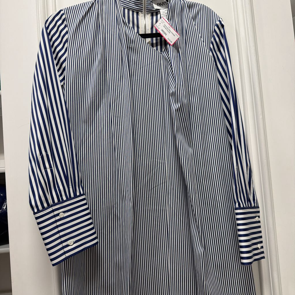 Navy/White Pinstripe With Belt Dress