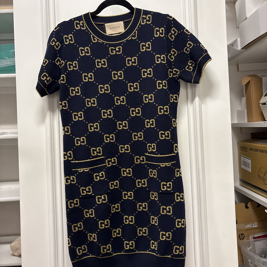 Navy/Gold Wool/Cashmere GG Dress