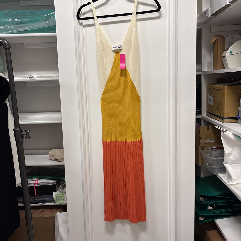 Ivory Yellow Coral Maxi Ribbed Dress