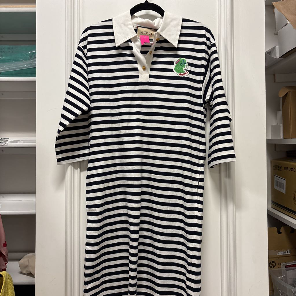 Black/White Stripe Cotton Shirt Dress