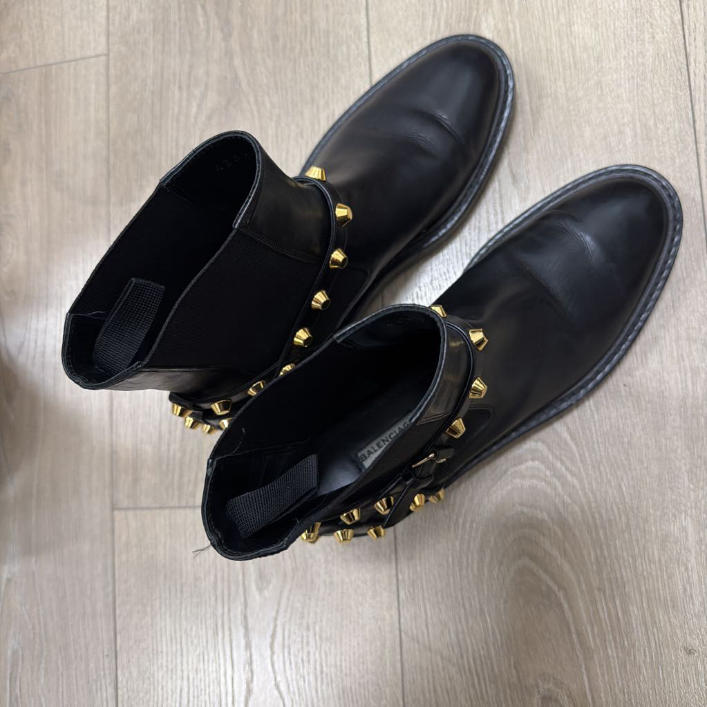 Balenciaga Leather Gold Studded Ankle Boots