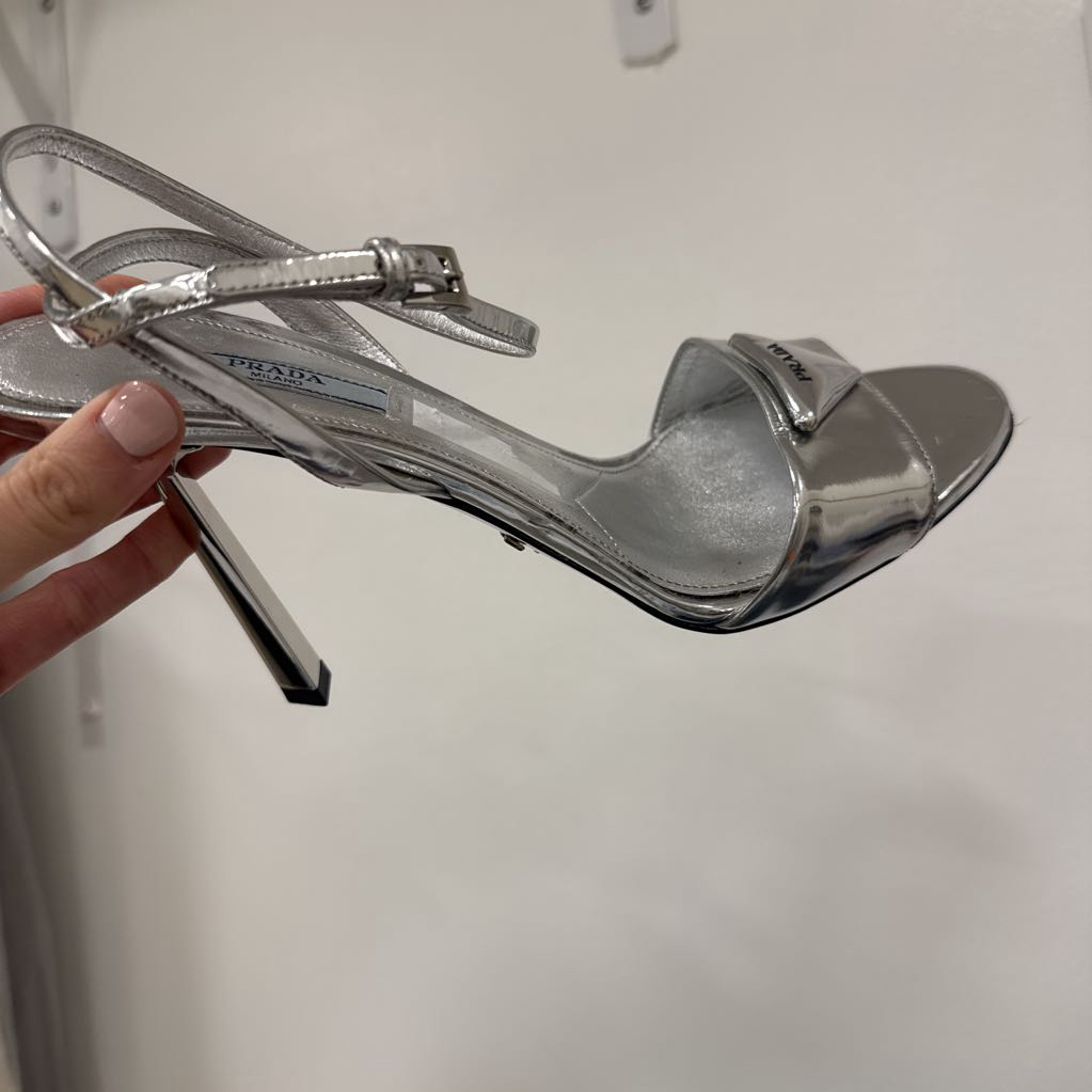 Metallic Silver Heeled Sandals