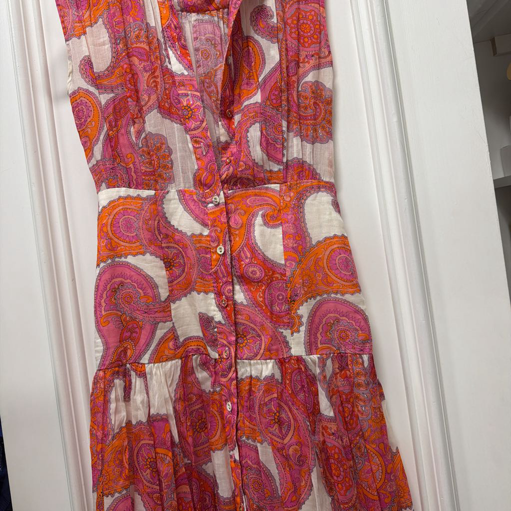 White/Red Paisley Linen Dress