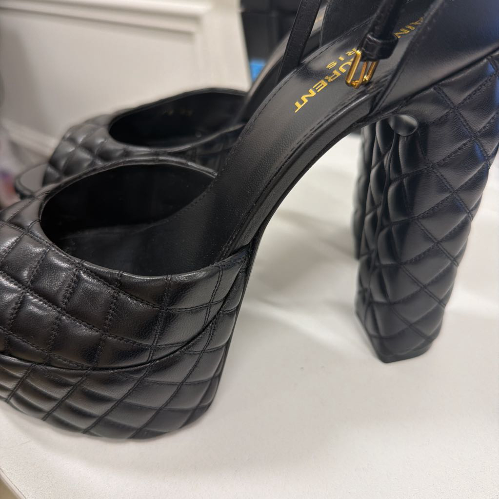 Black Quilted Leather Jodie Platform, 40