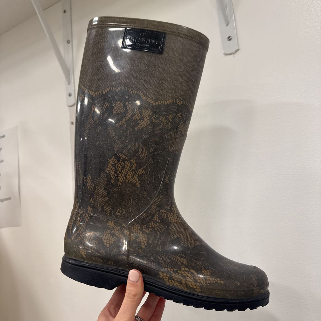 Green Lace Pattern Rubber Rain Boots