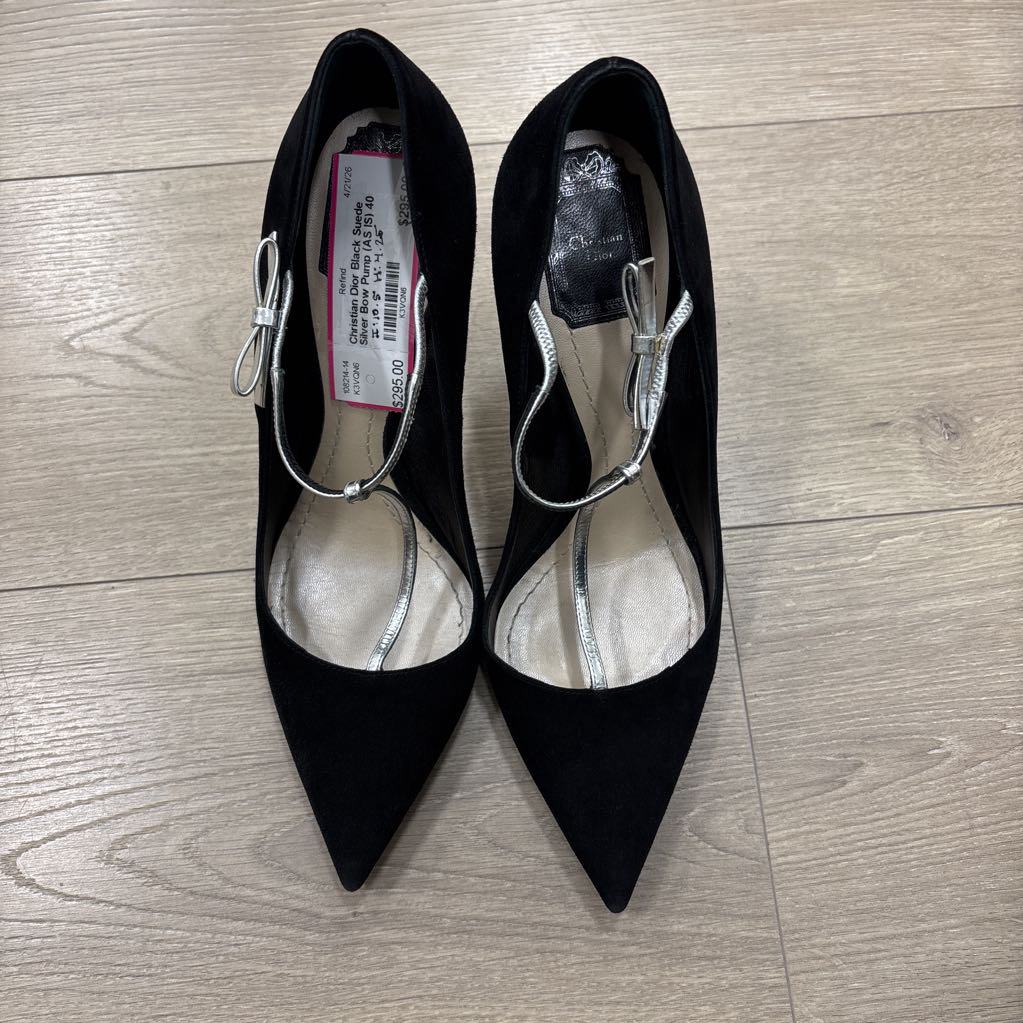 Black Suede Silver Bow Pump (AS IS)