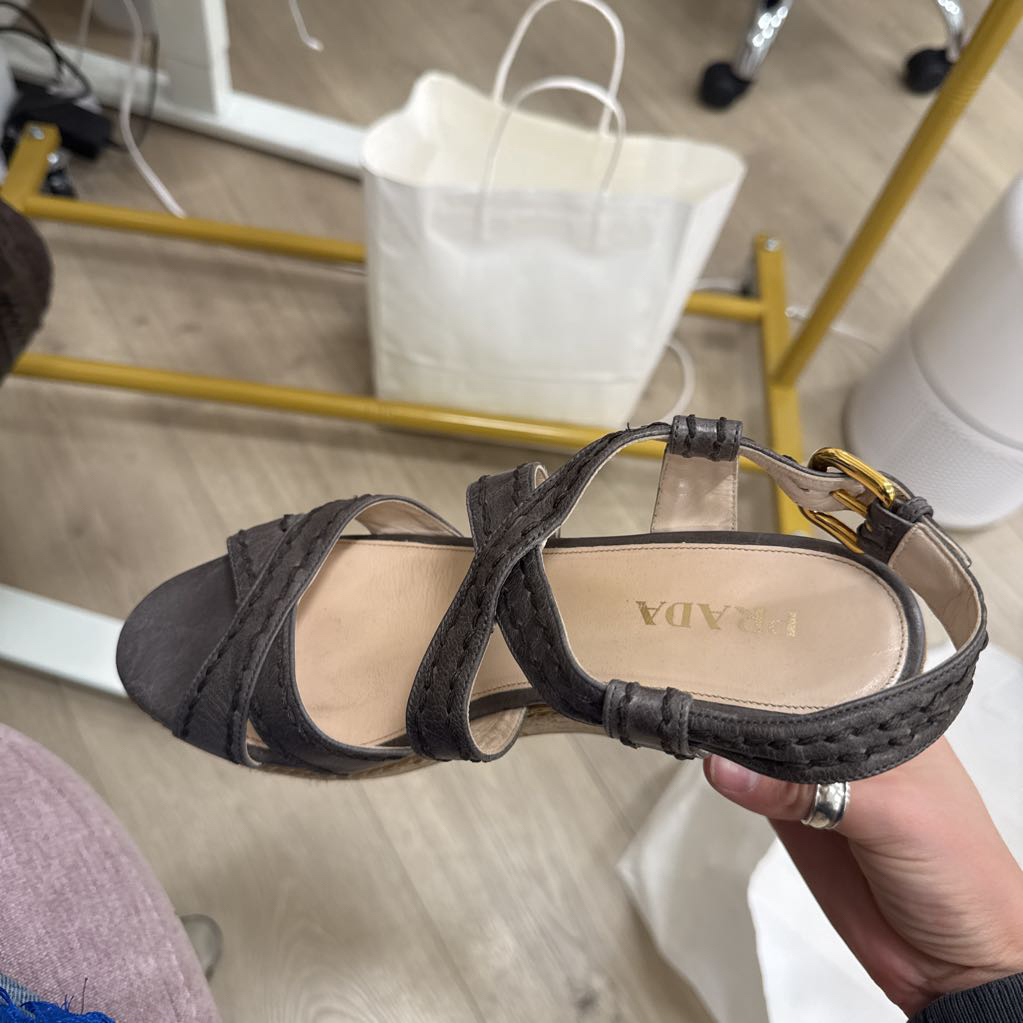 Grey Leather Espadrille Wedge