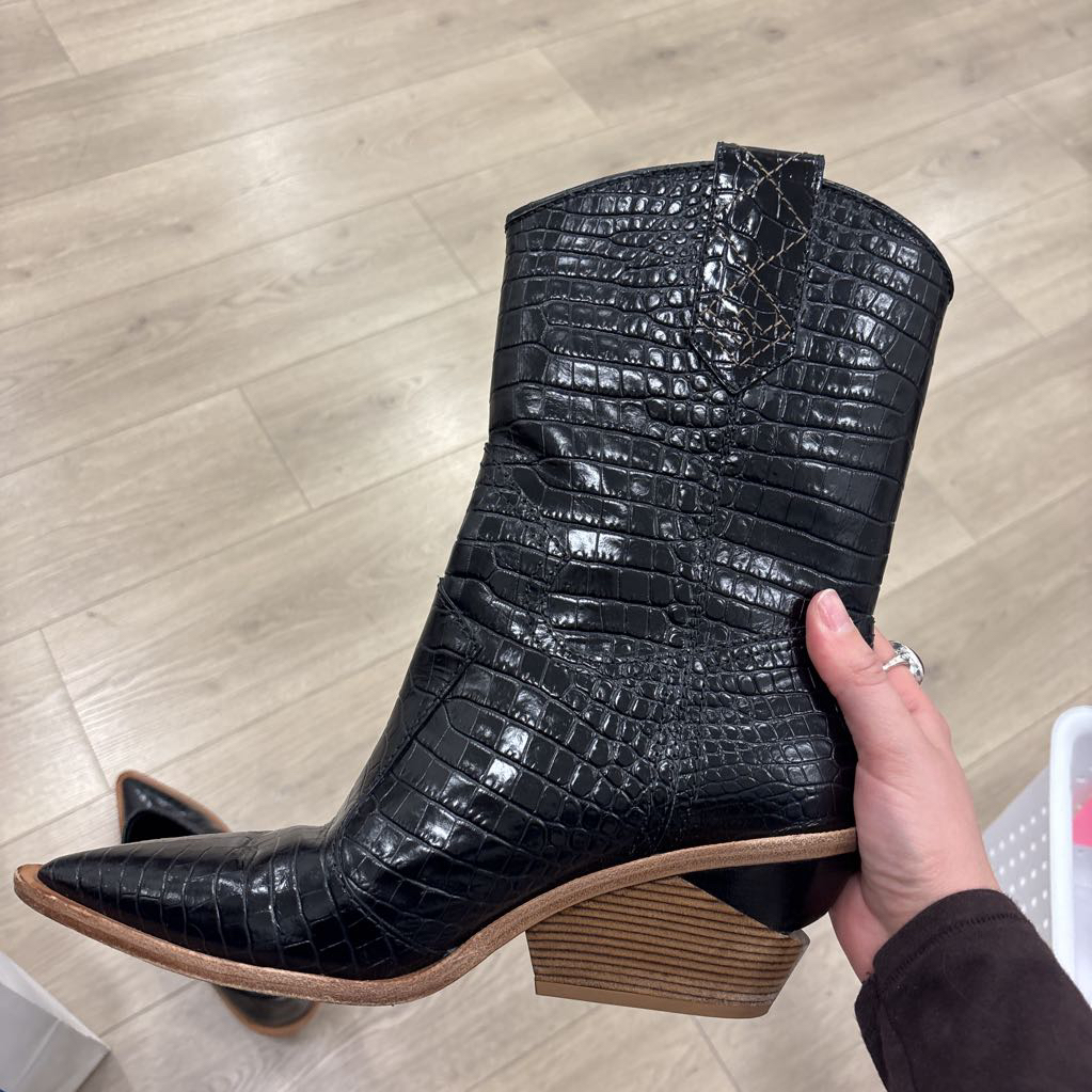Black Embossed Cowboy Boot