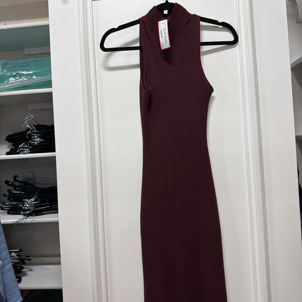 Maroon Sleeveless Cotton Blend Sweater Dress