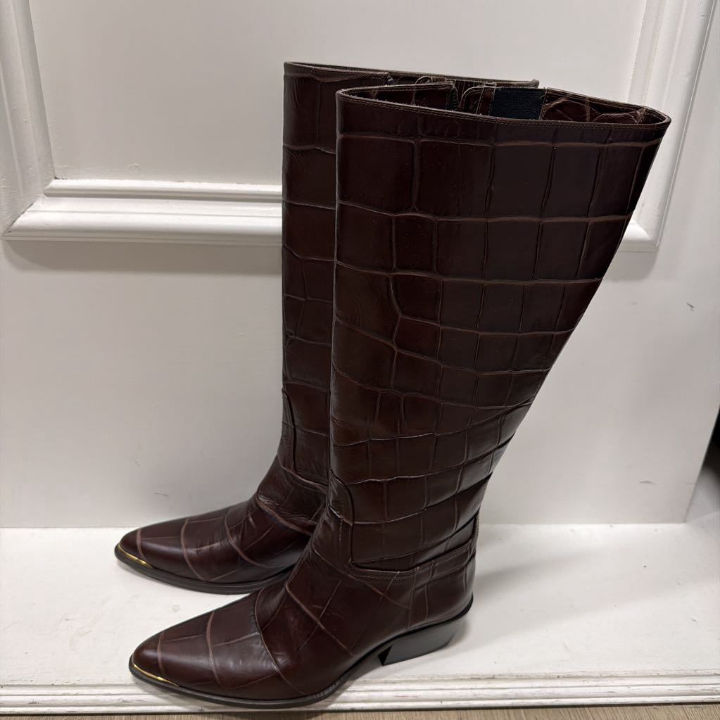 Brown Embossed Gold Tip Boot