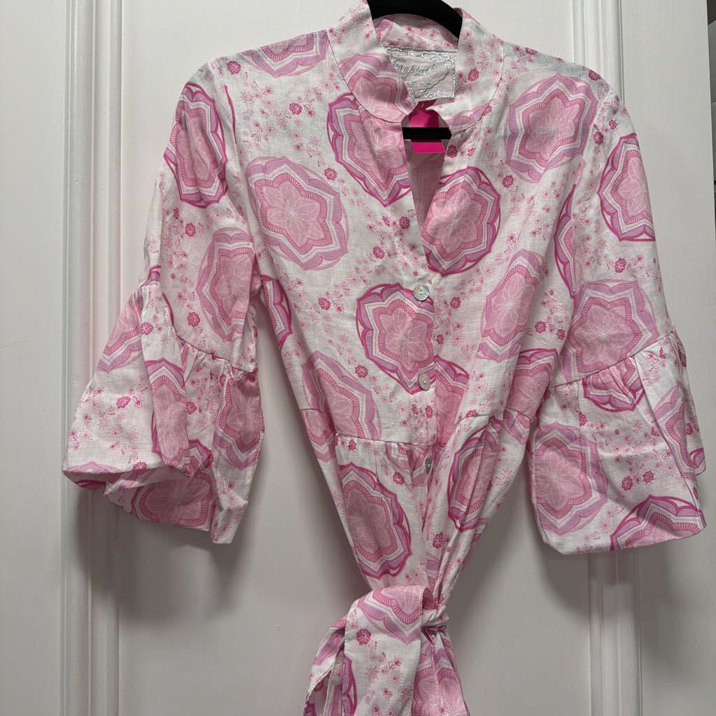 White/Pink Printed Linen Dress