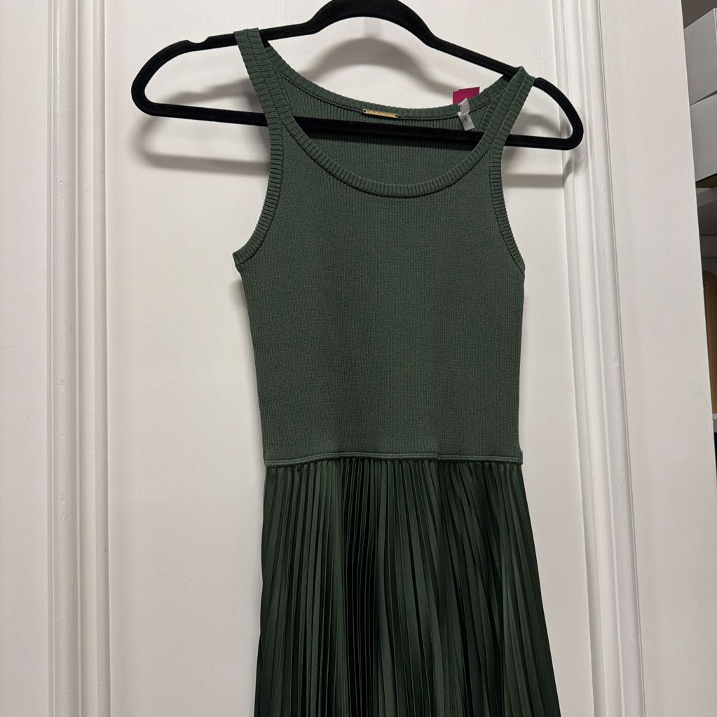 Olive Green Poly Pleated Dress