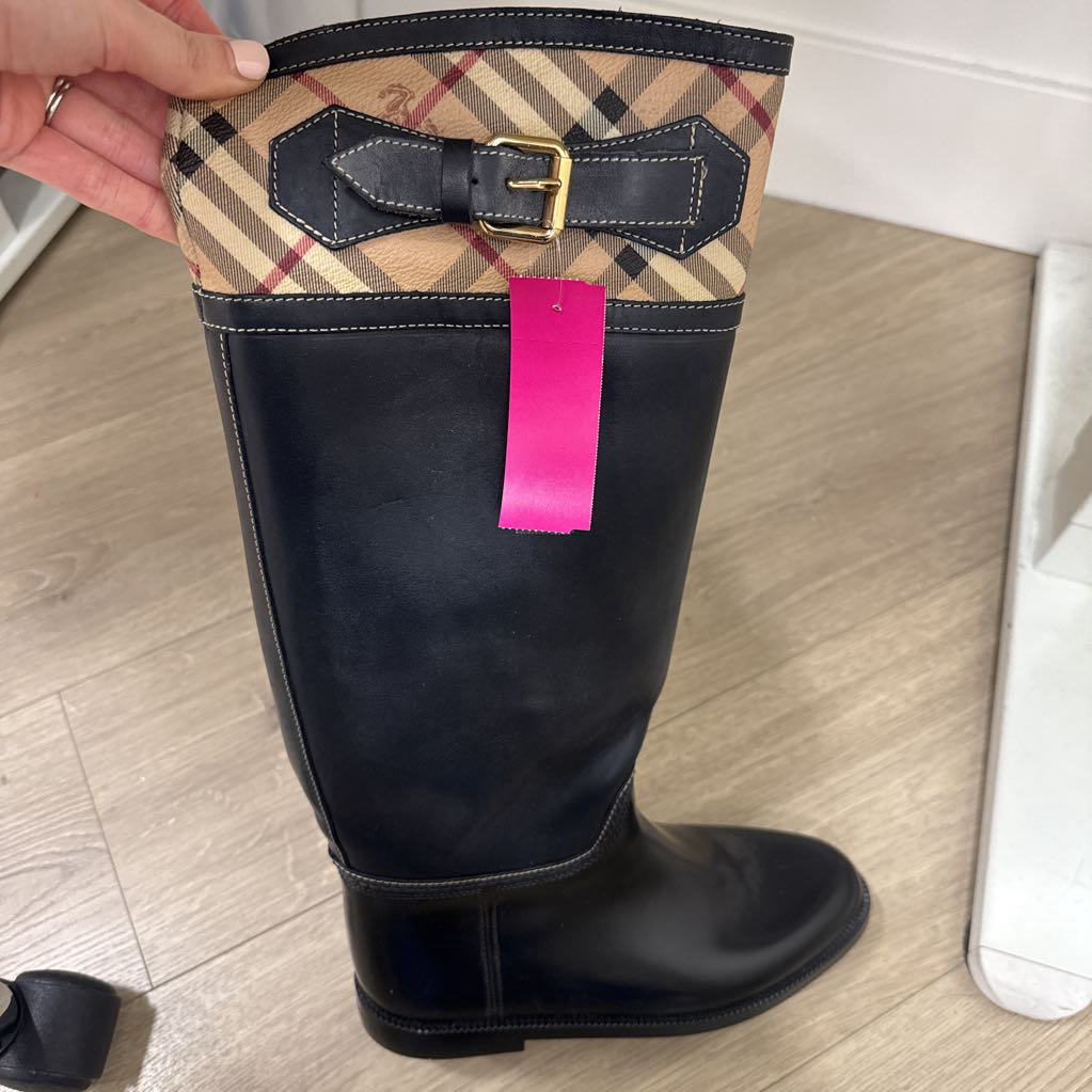Black Leather + Rubber Rain Boots
