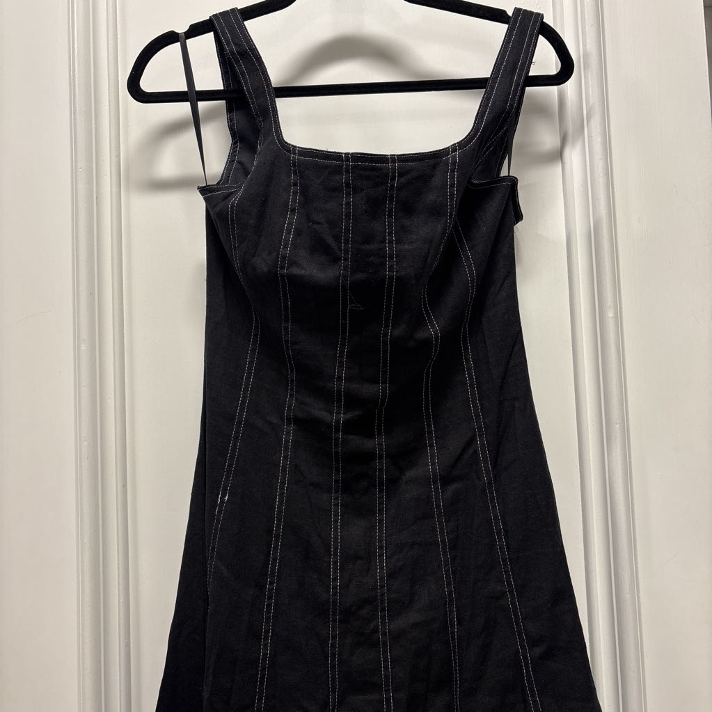 Black Linen/Rayon Dress w/ Contrast Stitching