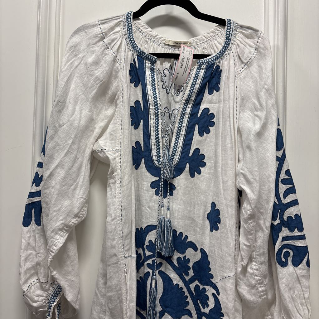 White/Blue Embroidered Kaftan