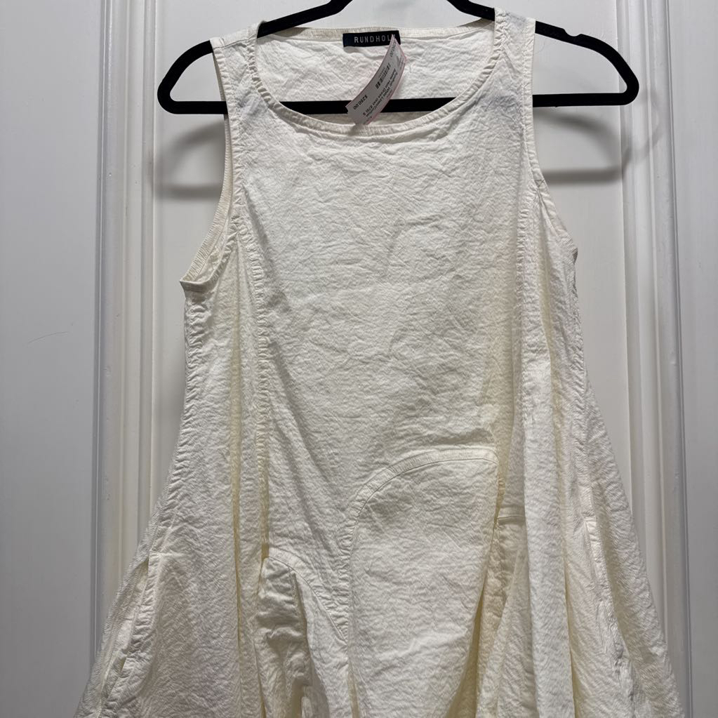 White Linen/Cotton Bubble Hem Dress (est 578)