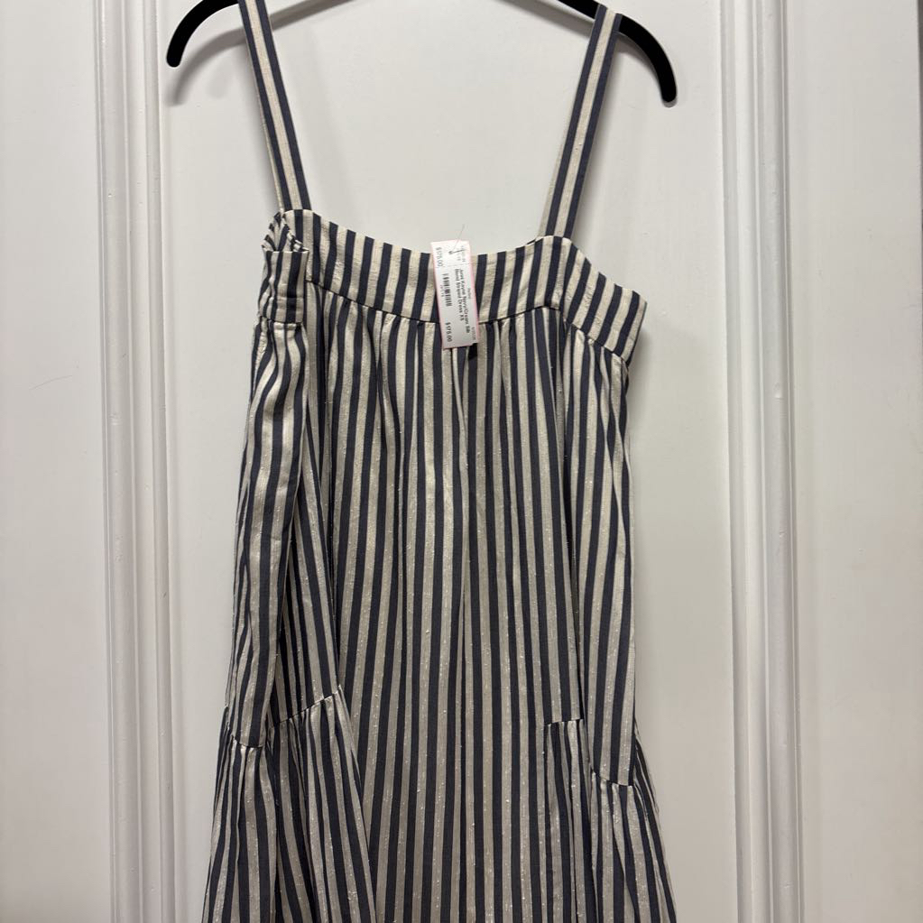Navy/Cream Silk Blend Striped Dress