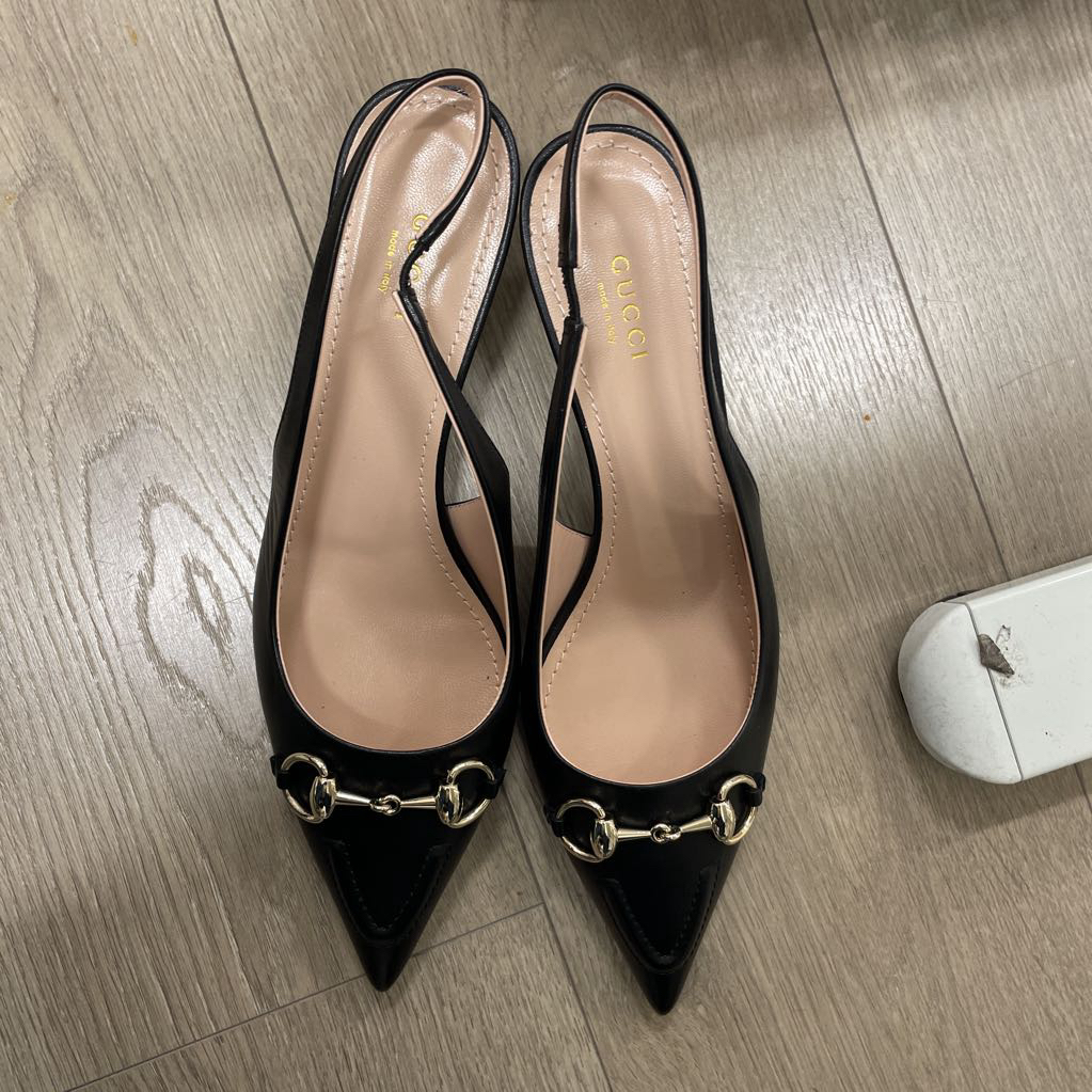 Black Leather Horsebit Slingback (NEW)