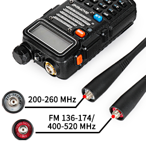 The two antennas included with the Baofeng UV-5RX3: one dual-band, one single-band 220MHz.