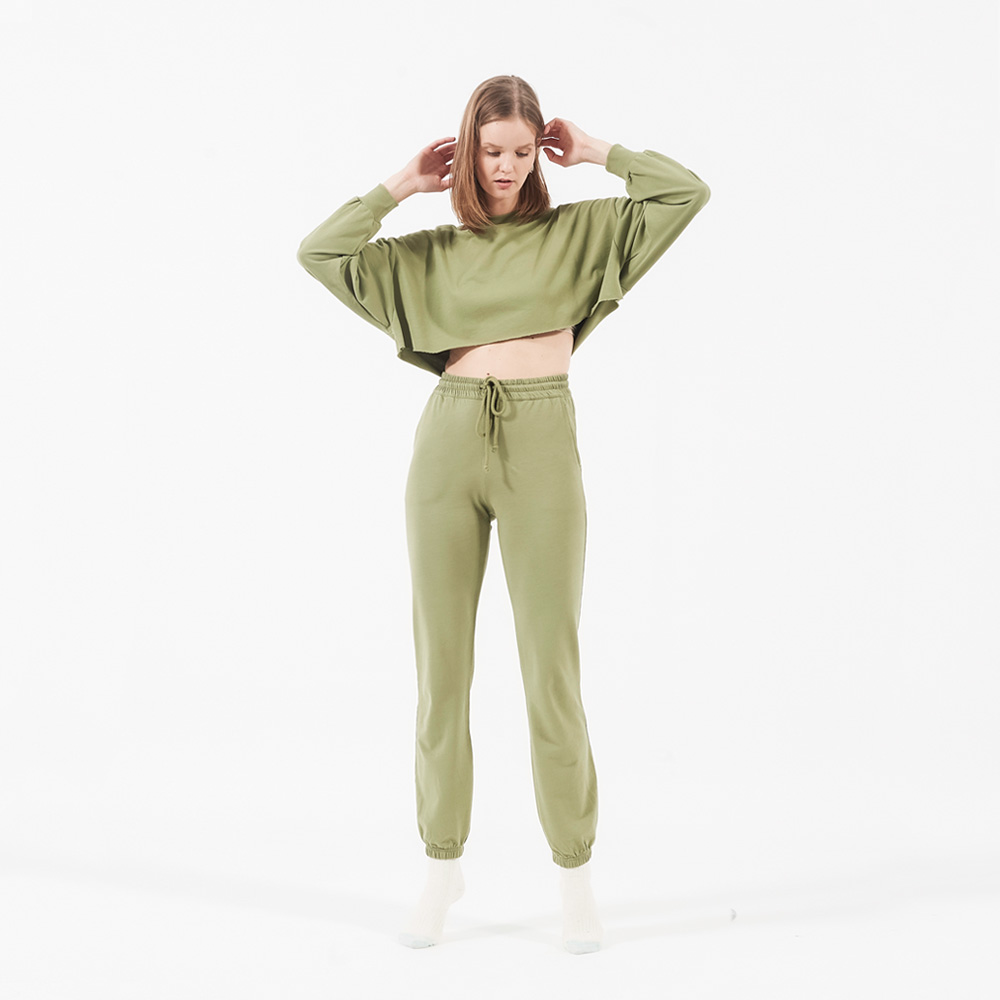Ripley - PANTALÓN MUJER UNA TIENDA COMÚN HIGH WAIST JOGGER VERDE ALGODÓN