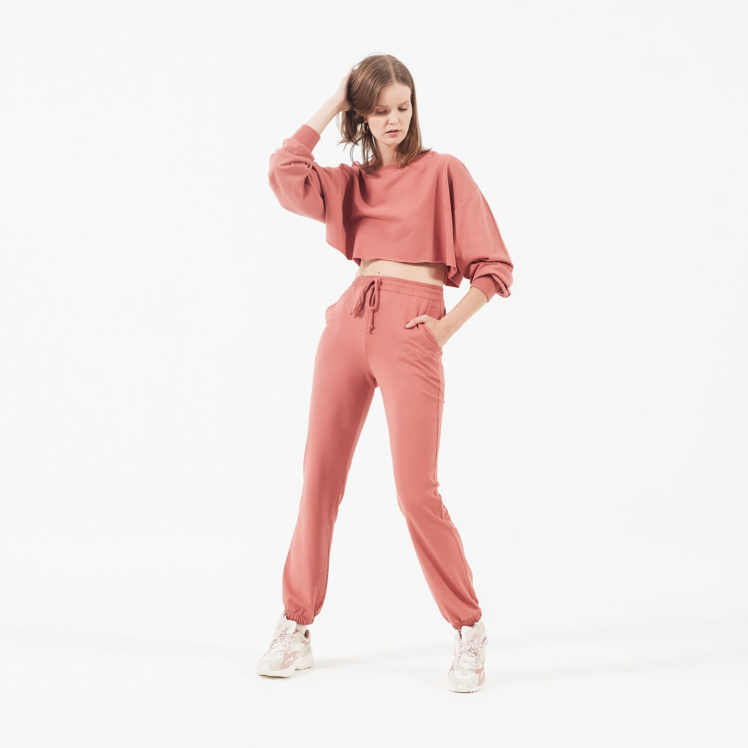 Ripley - PANTALÓN MUJER UNA TIENDA COMÚN HIGH WAIST JOGGER TERRACOTA ALGODÓN