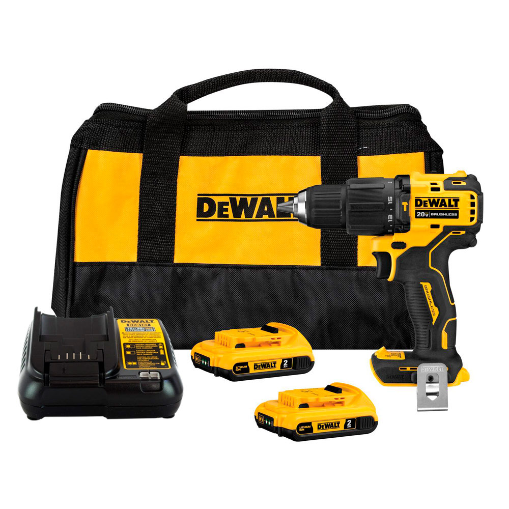 Ripley - DEWALT TALADRO PERCUTOR 20V ATOMIC BRUSHLESS + 2 BATERIAS 20V MAX  2AH +CARGADOR+_DCD709D2-B2