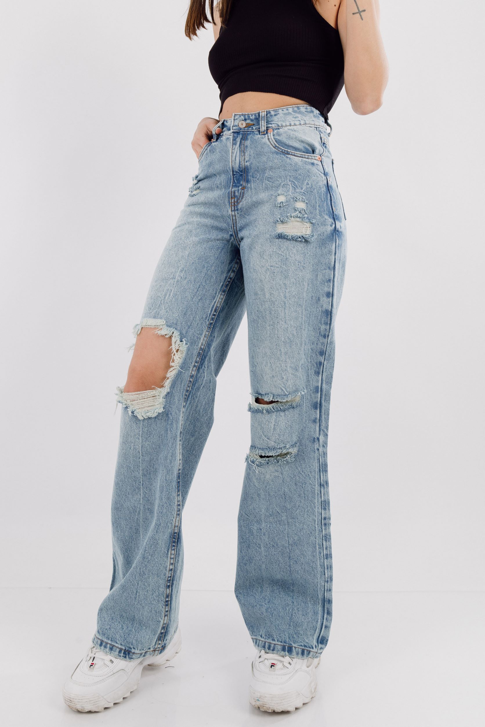 Ripley - DENIM JEAN MUJER DSHENK BAGGY DESTROYED - CELESTE OXIDO