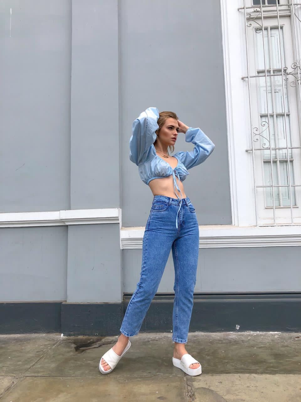Ripley - DENIM JEAN MUJER D'SHENK MOM FIT CELESTE MEDIO