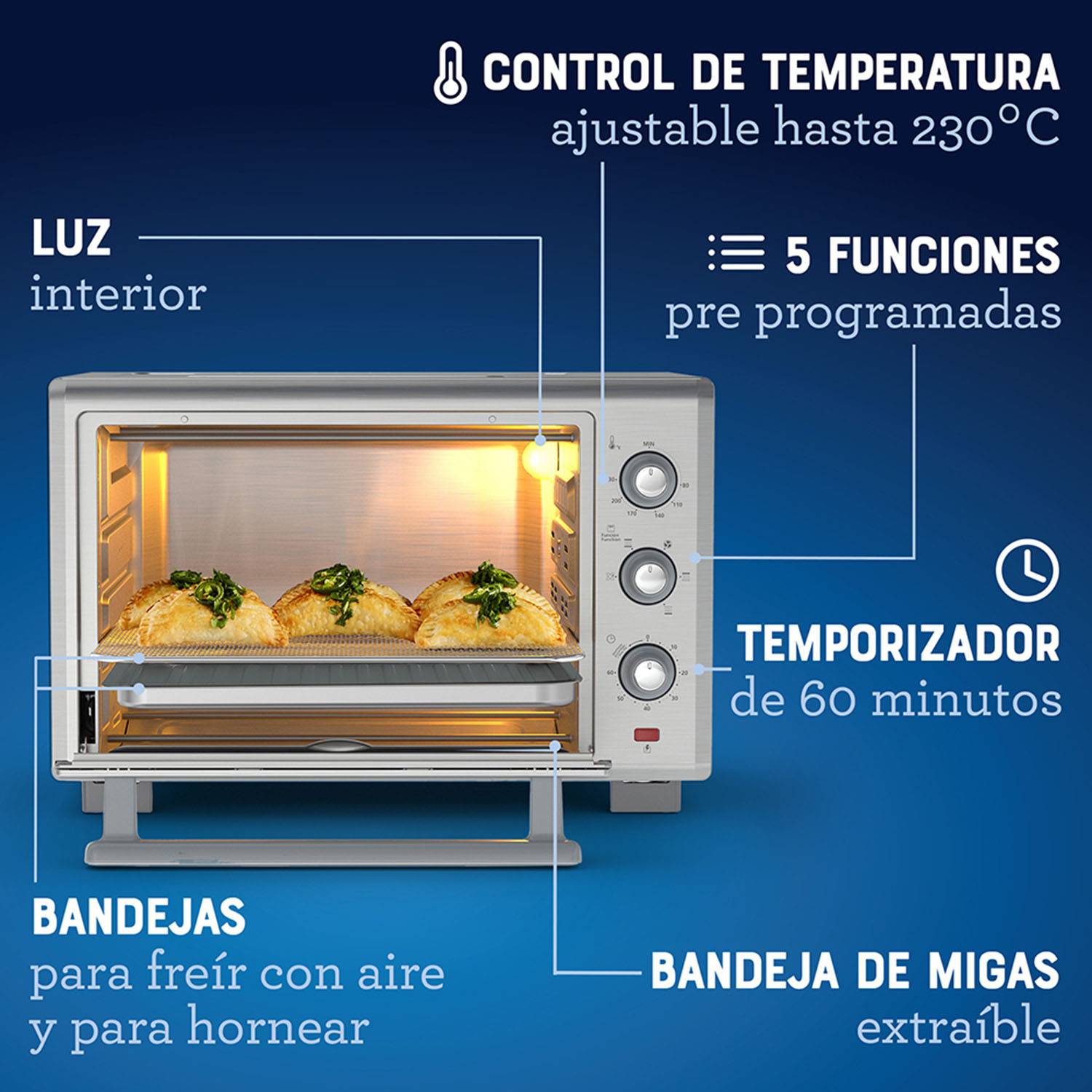 Ripley - HORNO CON FREIDORA DE AIRE OSTER 2135862 PLATEADO 35 LITROS