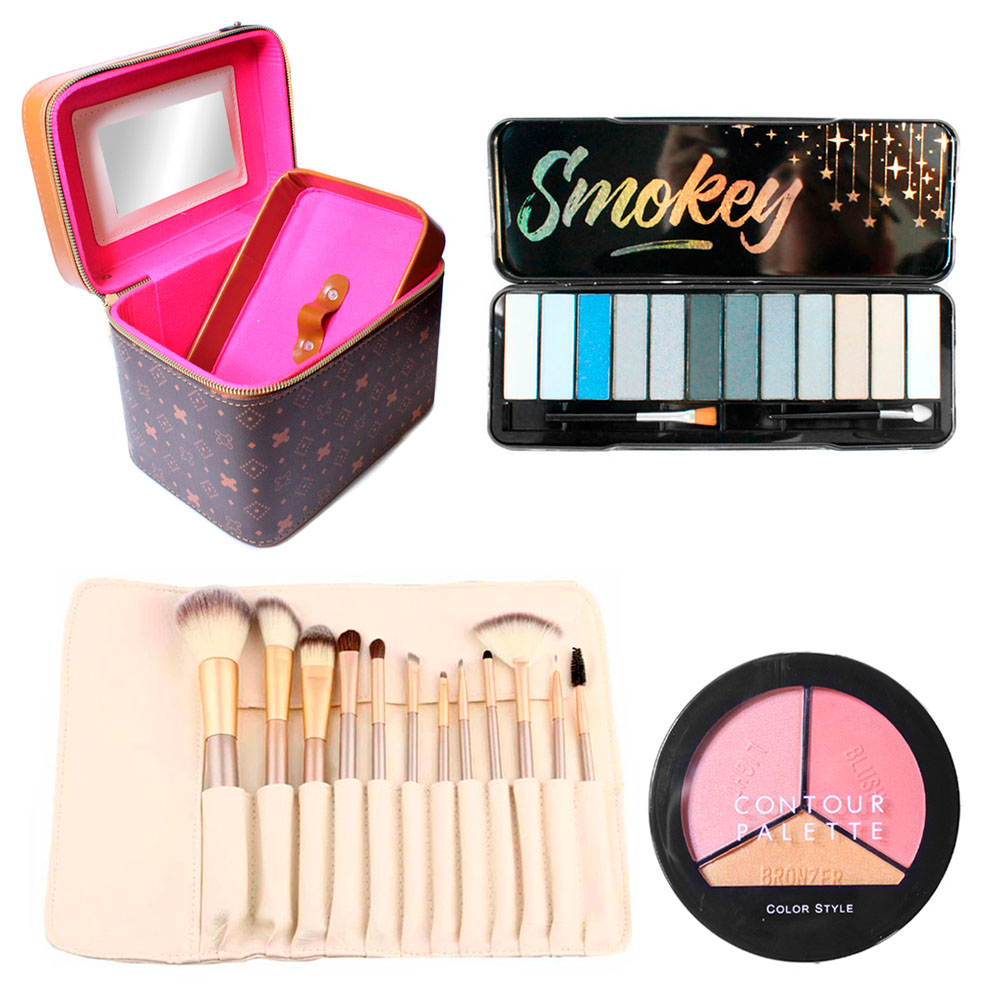 Ripley - KIT MALETÍN ECOCUERO MAQUILLAJE BROCHAS PALETA CONTORNO CVL