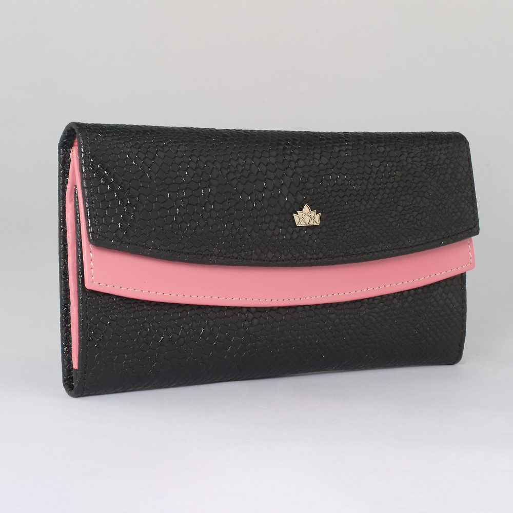 BILLETERA DE CUERO MUJER KIARA SD101 - NEGRO/ROSADO